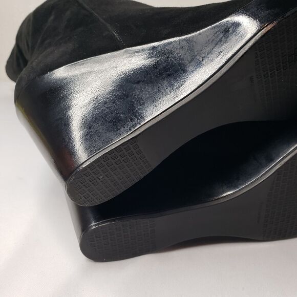 Stuart Weitzman Saratoga Over The Knee Black Suede Platform Wedge Boots Size 9 N - Picture 11 of 13